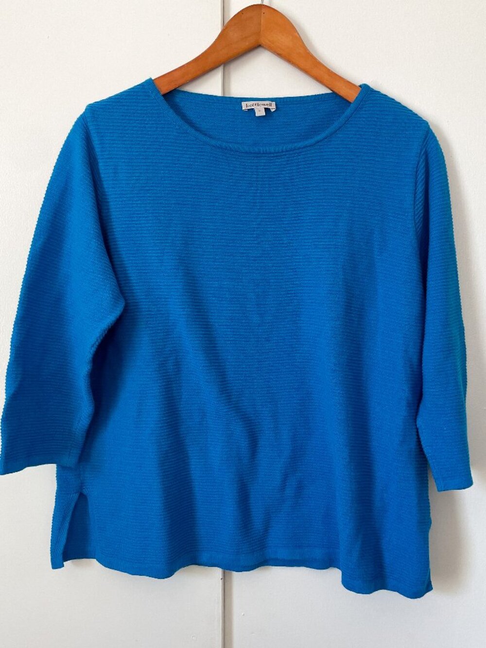 Kettlewell Blue 3/4 Sleeve Top Blouse Lagenlook Minimalist Cotton, Sz Large
